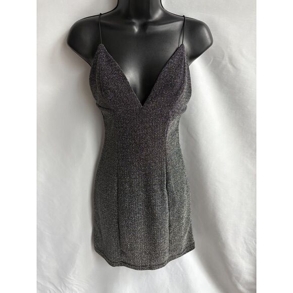 Forever 21 Little Black Dress Silver Sparkly Party Cocktail S NYE Date Night - Picture 1 of 9